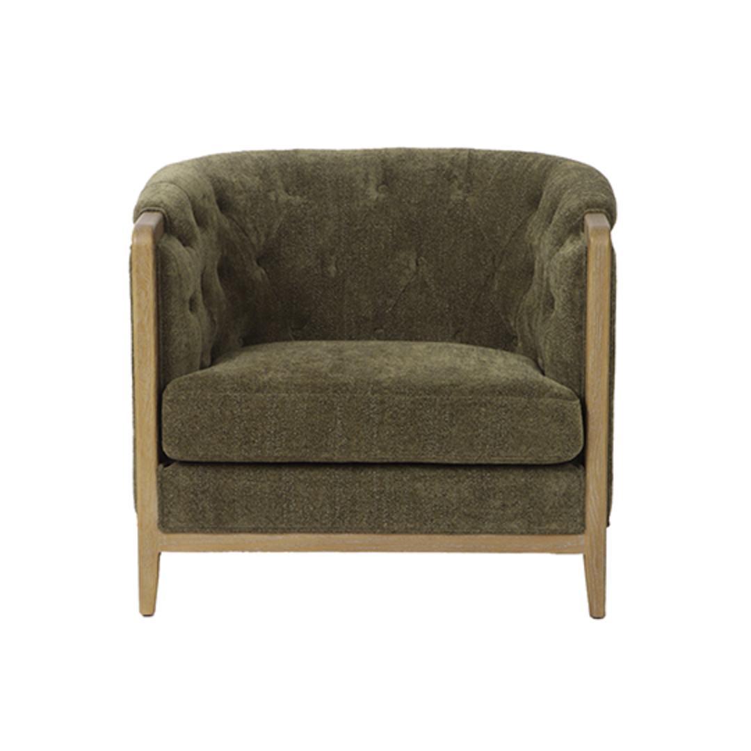 Regal 1 Seater Sofa Fabric With Washed Oak Frame -Olive Green image 0